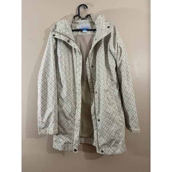 Columbia Omnitech long rain jacket Black And White geometric women’s medium - Picture 1 of 6